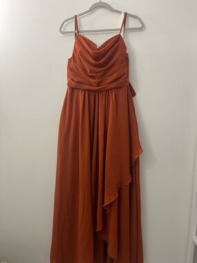 Rust Orange Draped Chiffon Evening Dress